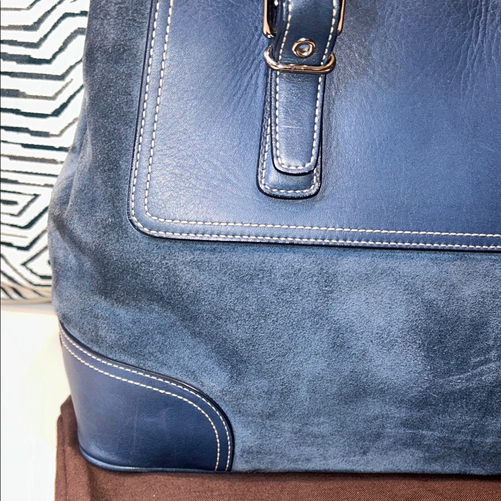 Vintage Coach Hampton Blue Leather and Suede Satchel - Picture 3 of 16